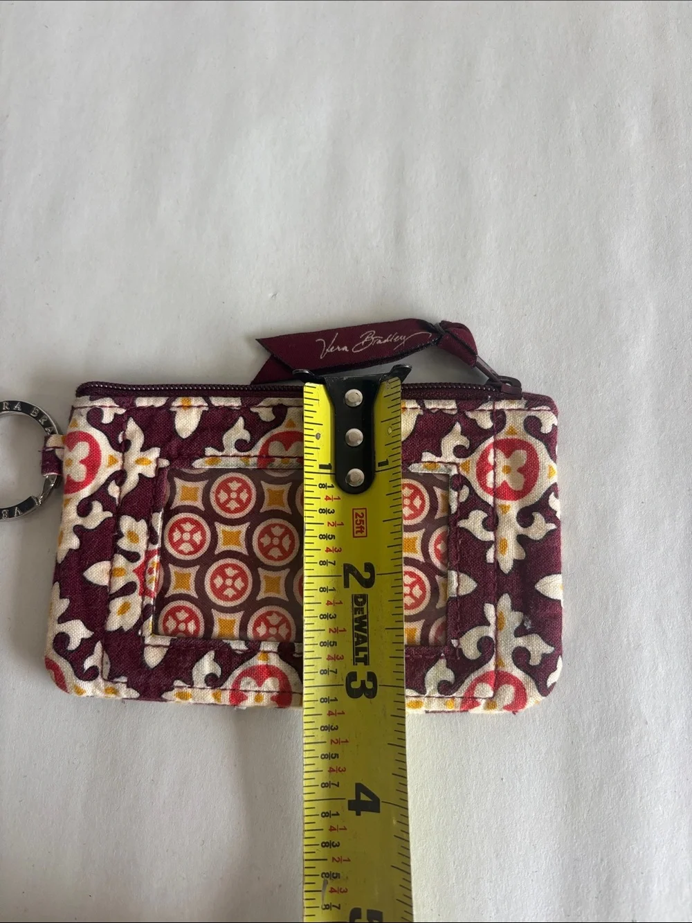Vera Bradley Maroon Floral ID Zip Wallet with Key Ring - Picture 5 of 6